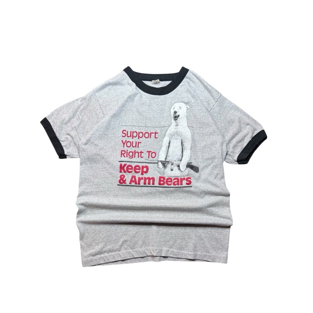 Vintage Single Stitch 1984 Keep & Arm Bears T-shirt Size Large Screen Stars Guns